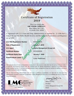 FDA Certificate - Color-Aditives