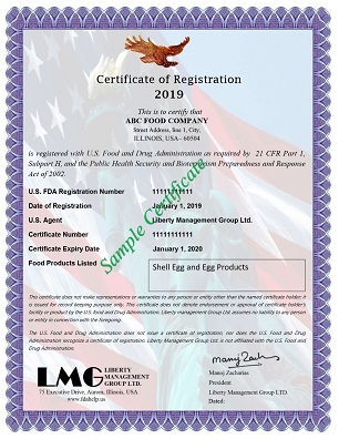 FDA Certificate - Egg and Egg Products