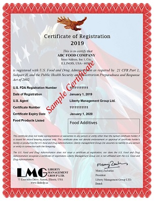 FDA Certificate - Food - Additives