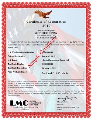 FDA Certificate - Fruit and Fruit Products