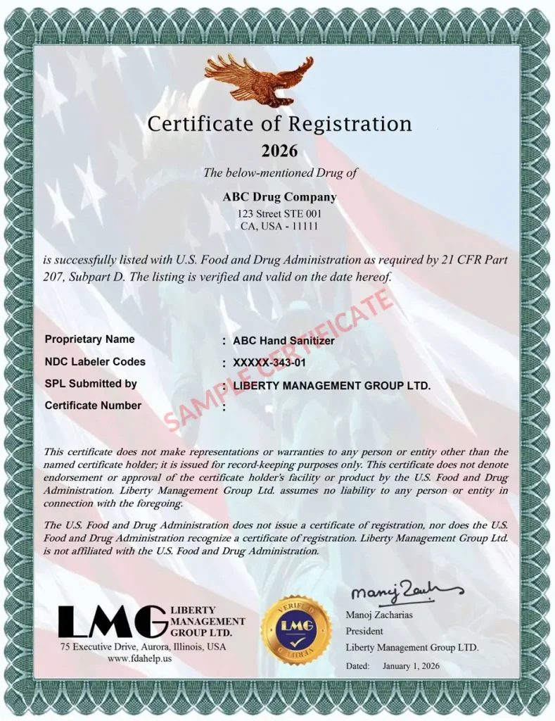 drug listing certificate