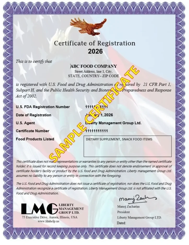 fda registration certificate 2026